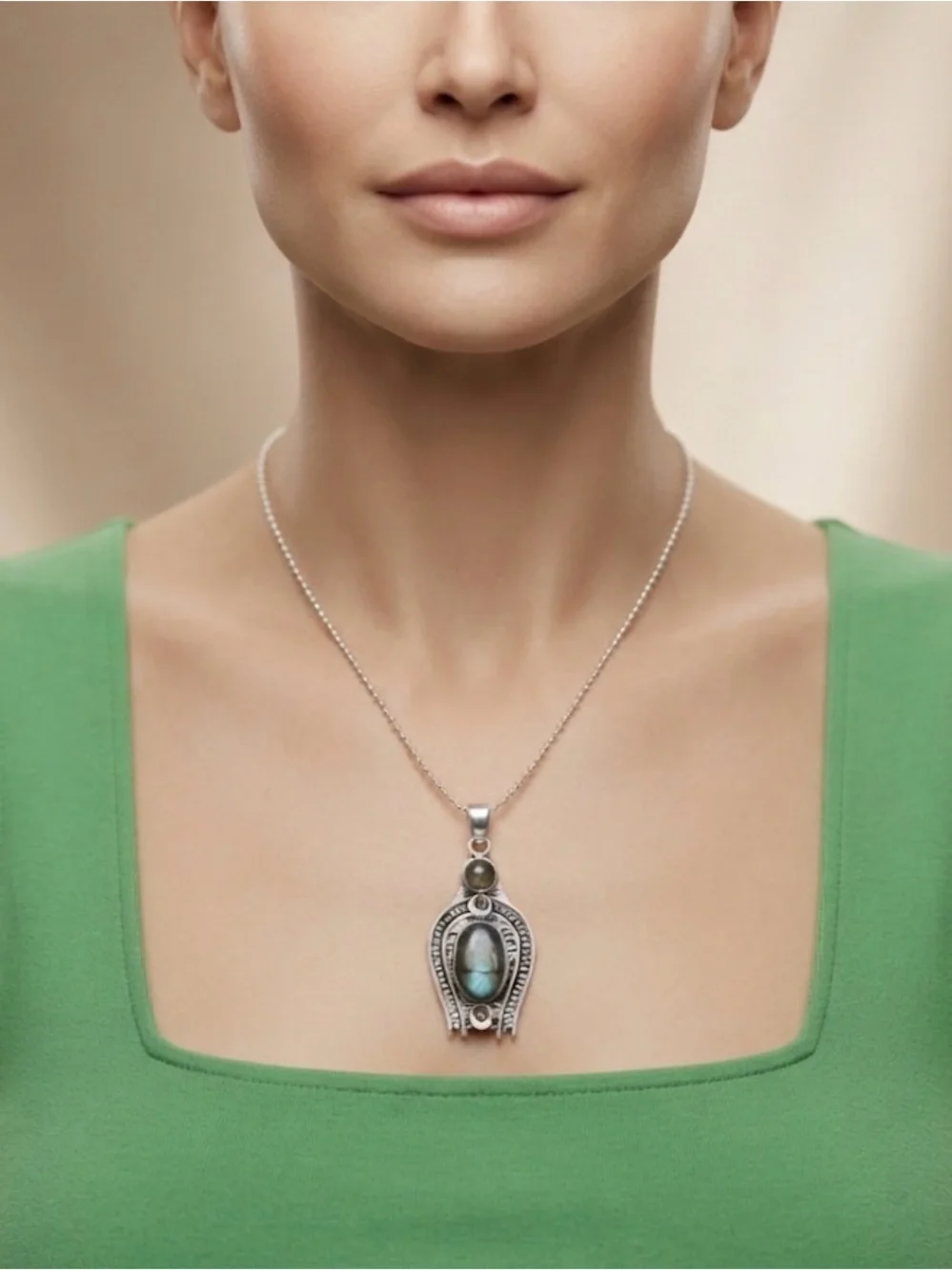 Genuine Labradorite Pendant Necklace – 925 Sterling Silver